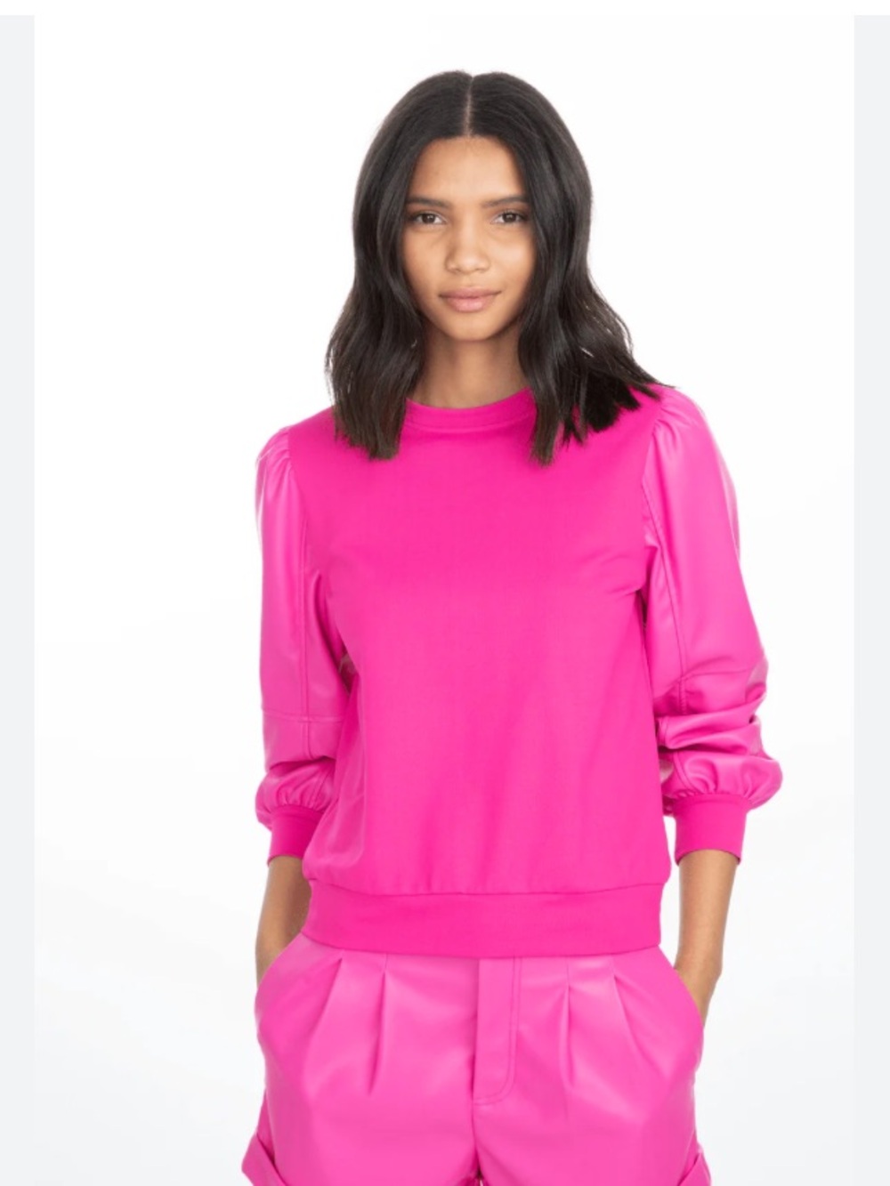GENERATION LOVE FINLEY VEGAN LEATHER SWEATSHIRT bright pink size Medium